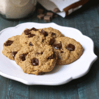Vegan and gluten-free chocolate chip cookies on white plate
