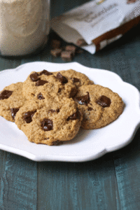 Vegan and gluten-free chocolate chip cookies on white plate