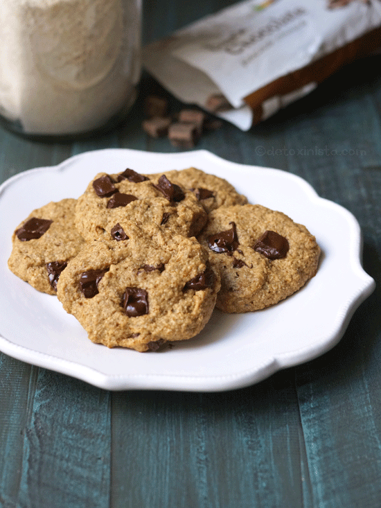 vegan and gluten-free chocolate chip cookies on a plate