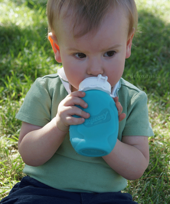 baby boy drinking a smoothie