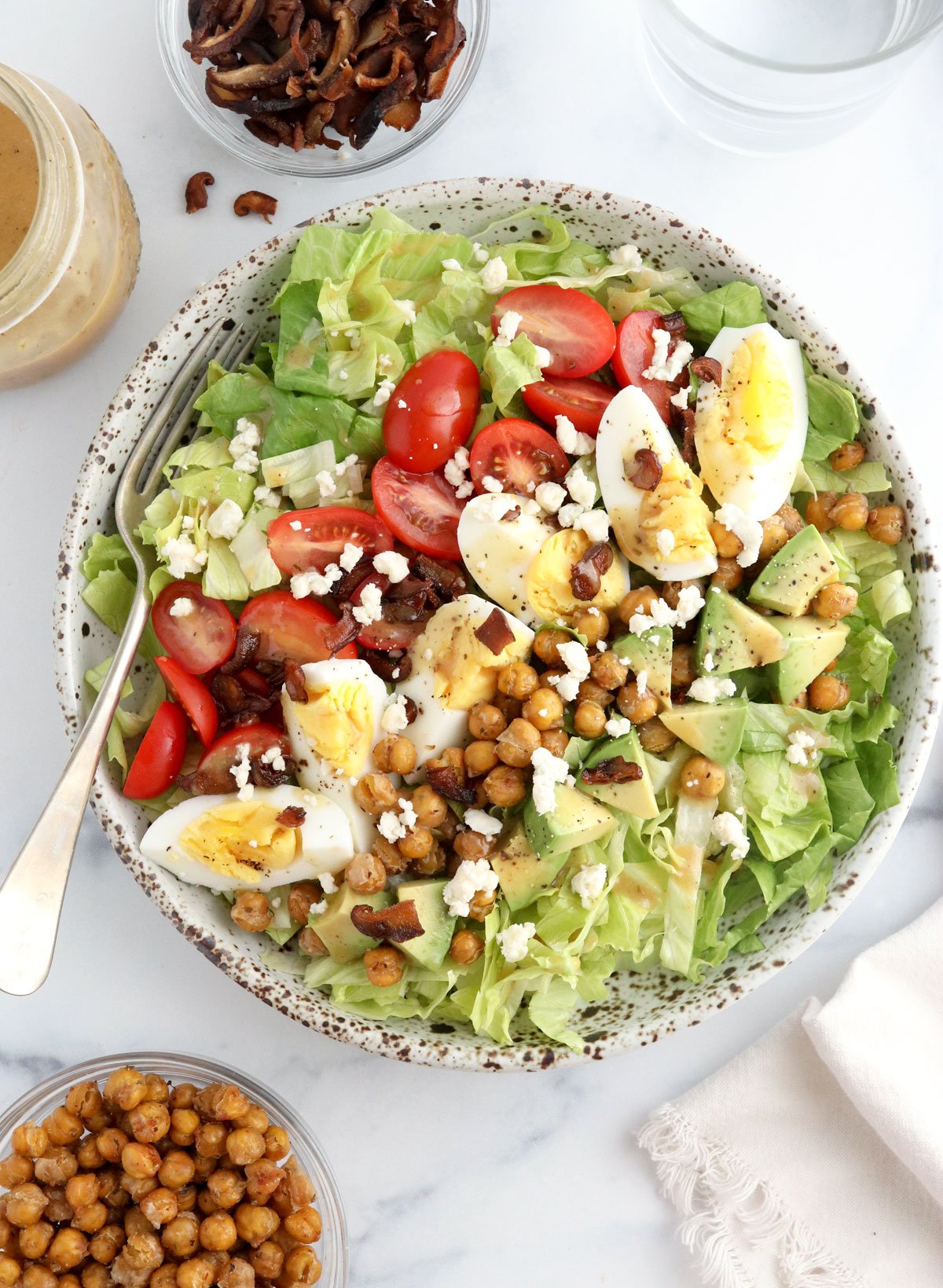 vegetarian cobb salad overhead in large bowl