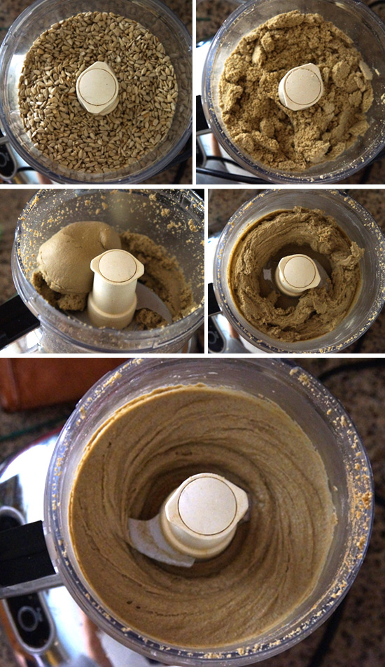 making sunflower seed butter in a food processor