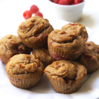 Peanut butter and Jelly Muffins stacked on plate