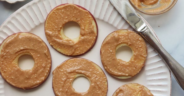 peanut butter spread on apples.
