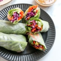 Ginger-Peanut Power Up Greens Salad Rolls. Brown Rice Wraps! 