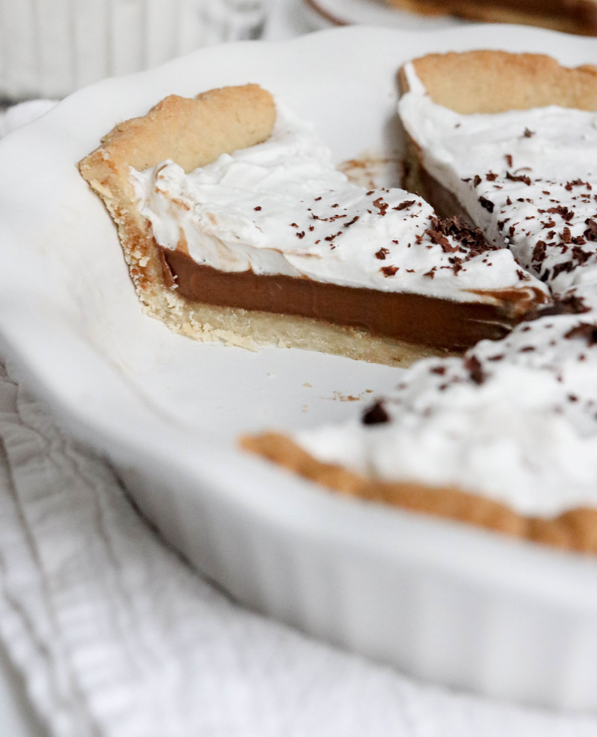 french silk pie slice in pan
