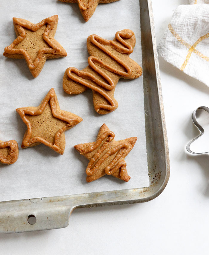 healthy gingerbread cookies overhead on pan