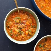 lentil, kale, and quinoa stew in a bowl