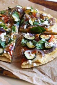 Gluten-free Mediterranean Chickpea Flour Pizza closeup