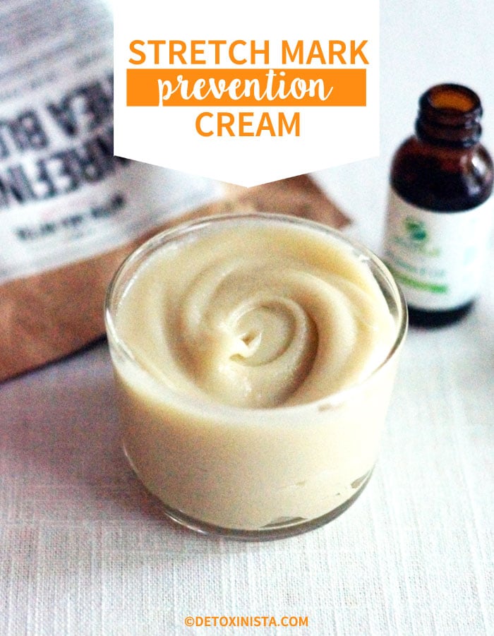 stretch mark prevention cream in a glass container