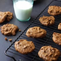Vegan Chickpea Chocolate Chip Cookies with a glass of milk
