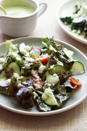 Salad with Creamy Cucumber Tahini Salad Dressing