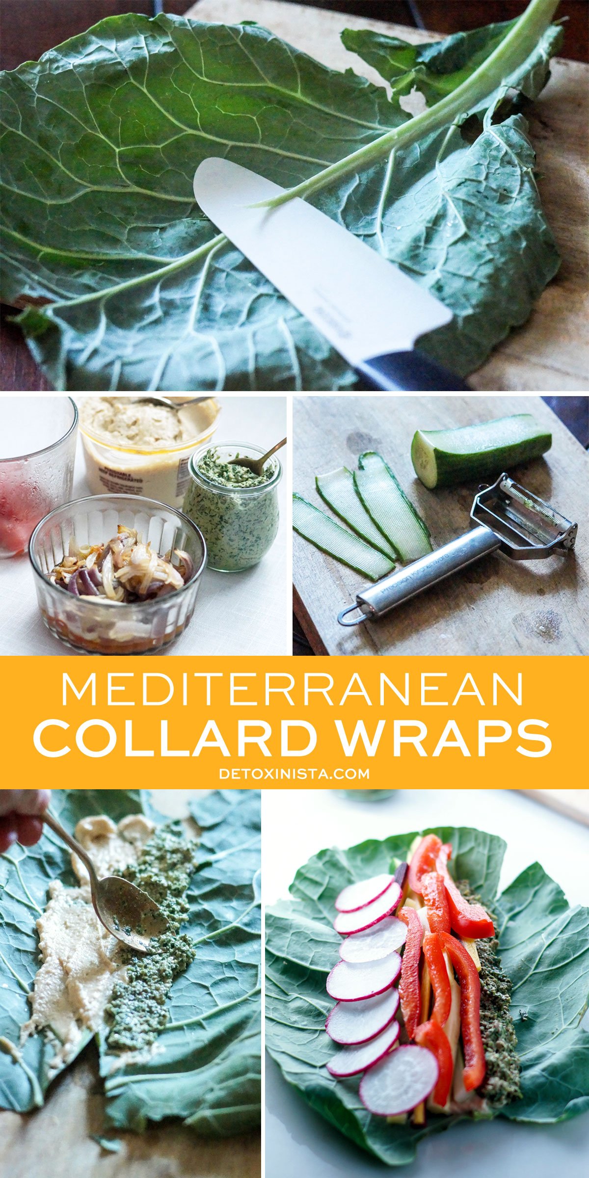 assembling mediterranean collard wraps