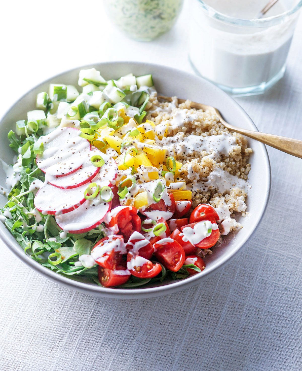 vegan lunch bowl with a fork