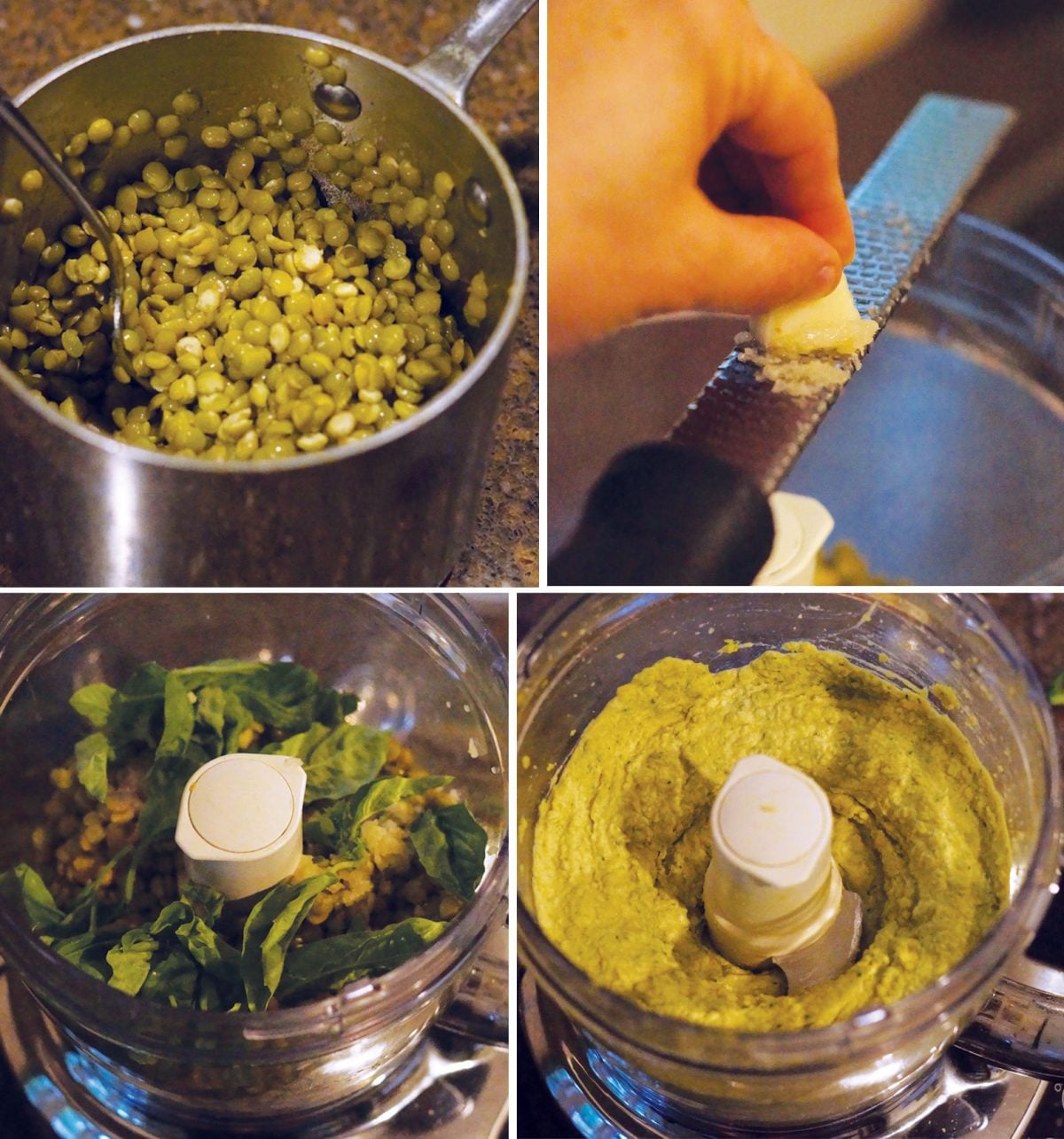 making split pea pesto in a food processor