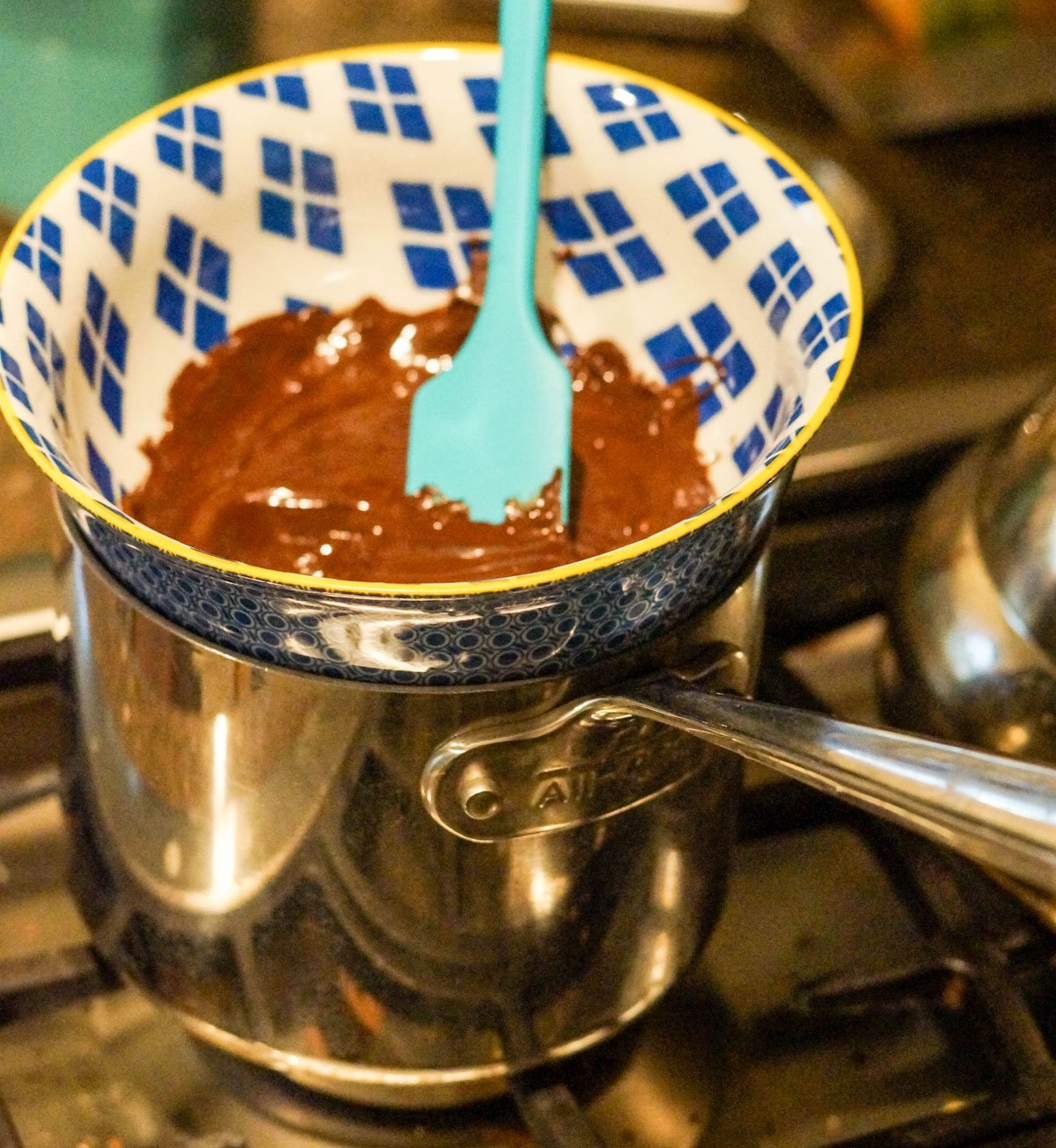 melting chocolate on the stove with a double boiler