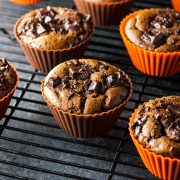 Paleo Double Chocolate Pumpkin Muffins in silicone baking cups
