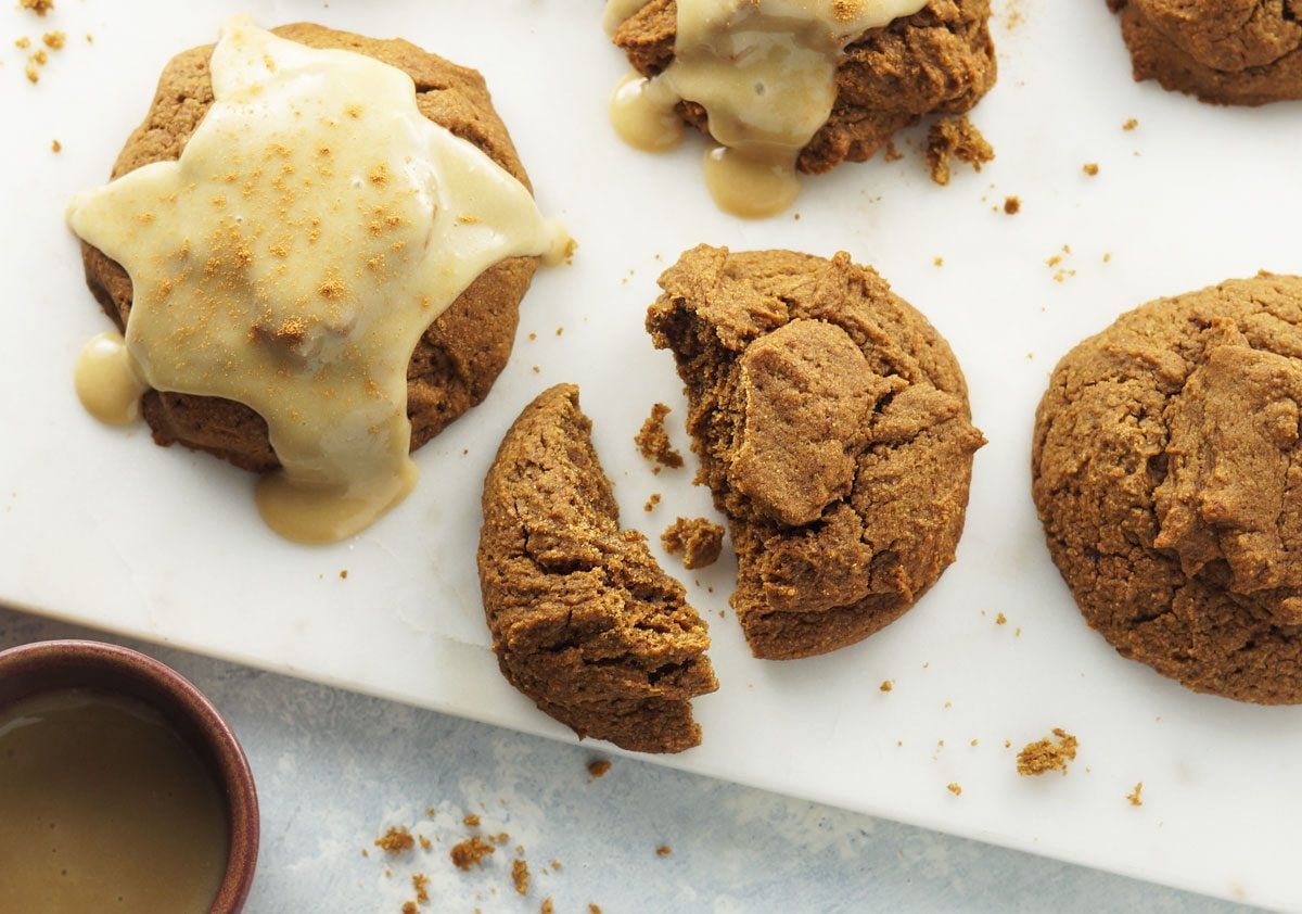 pumpkin scones with creamy maple glaze on top