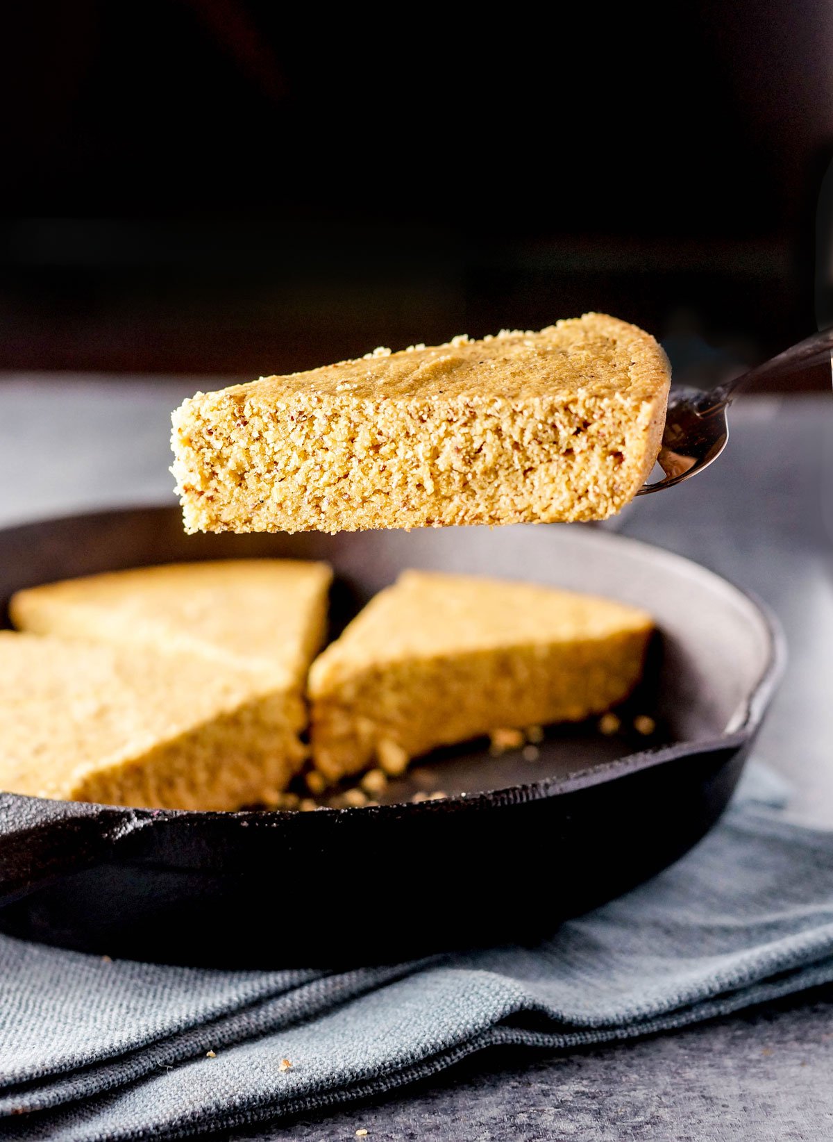 piece of vegan skillet cornbread