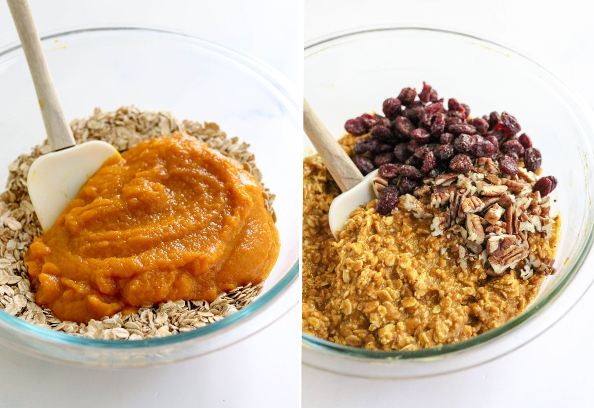 pumpkin baked oatmeal ingredients in bowl