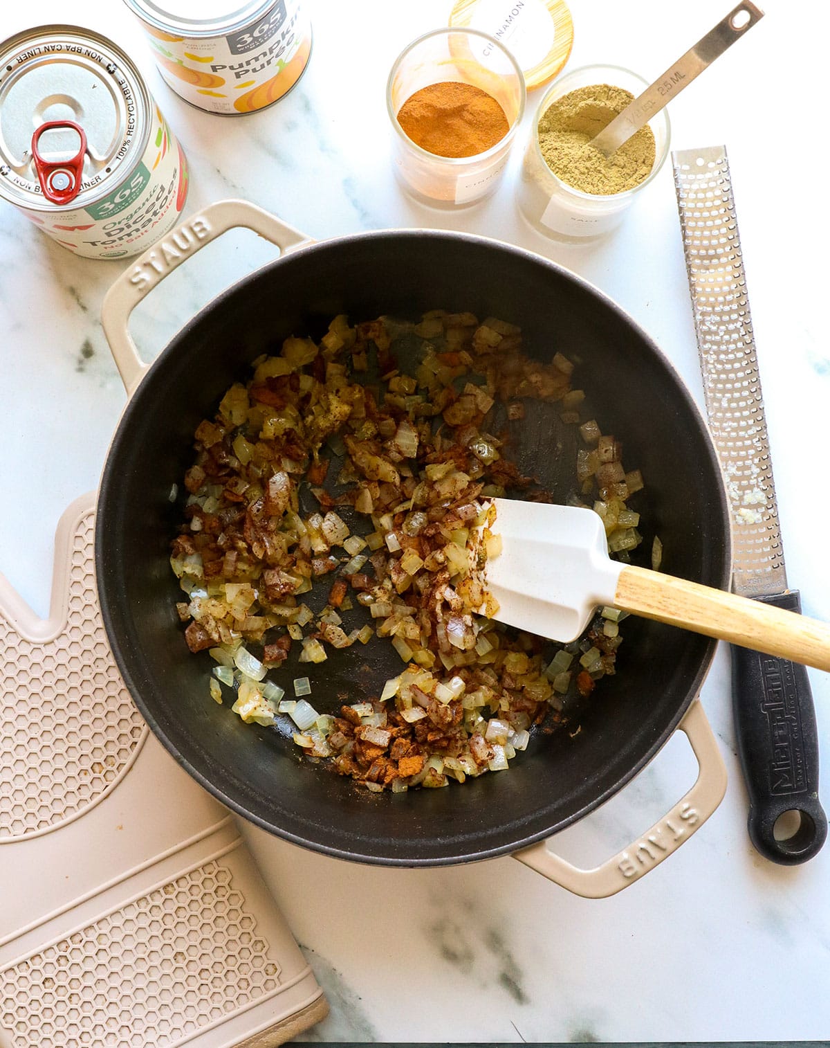 sauteed onions stirred with cinnamon, sage, and minced garlic.