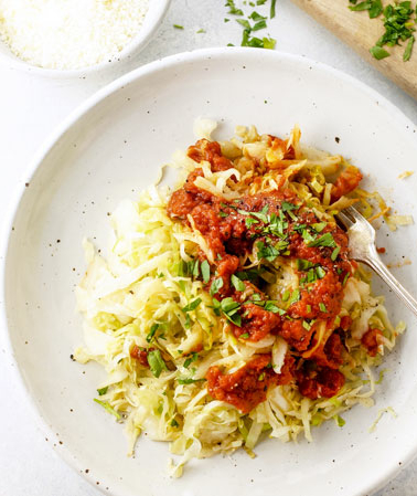 cabbage with spaghetti sauce