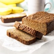 two slices of banana bread cut off loaf