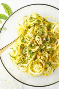 spiralized summer squash "noodles" with basil and mint"
