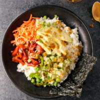 paleo sushi bowls with soy ginger dressing on top