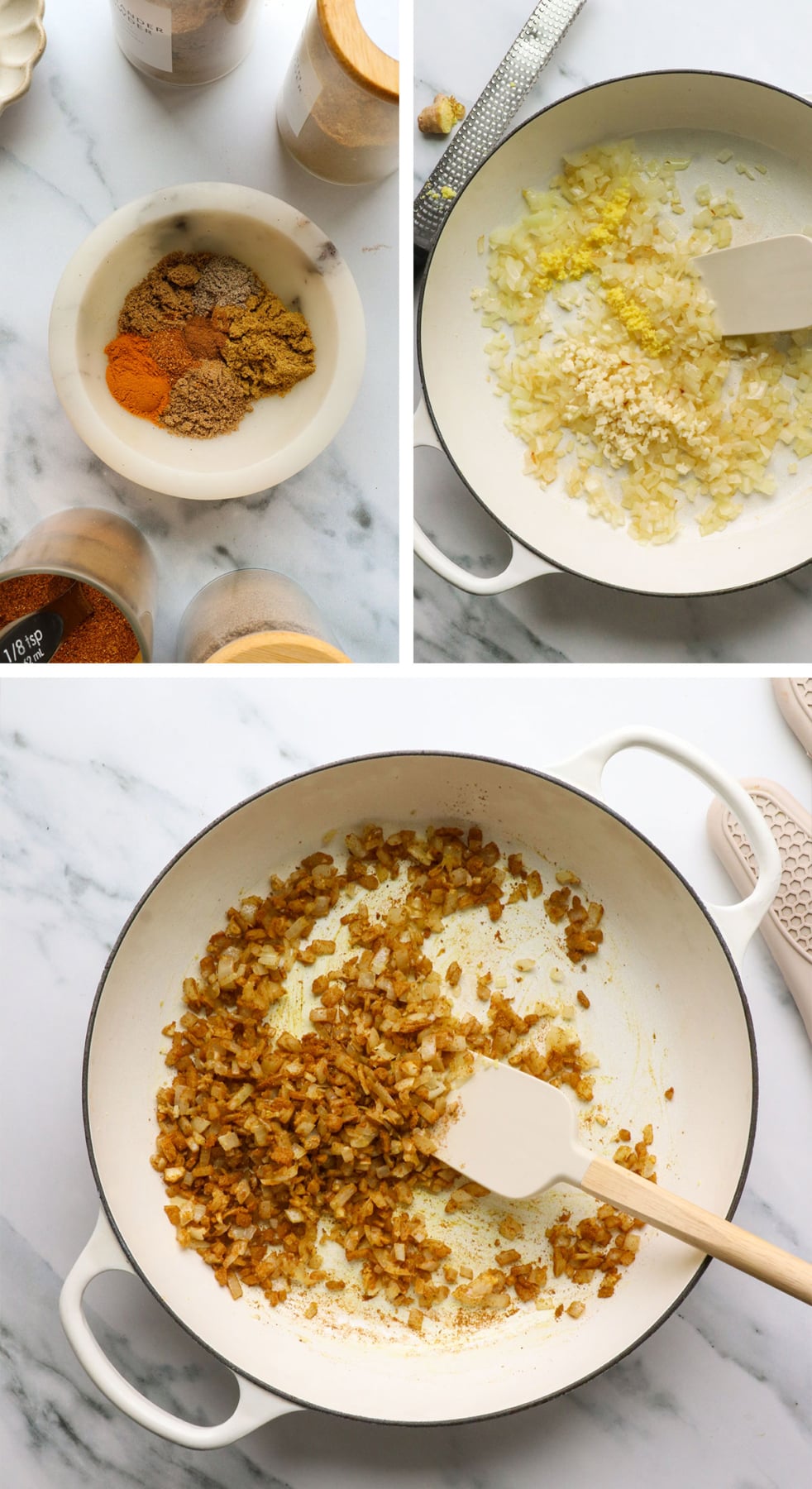 spiced in a bowl and cooked iwth onion and garlic in a pan. 