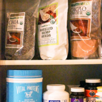 cabinet of seeds, powders, and vitamins