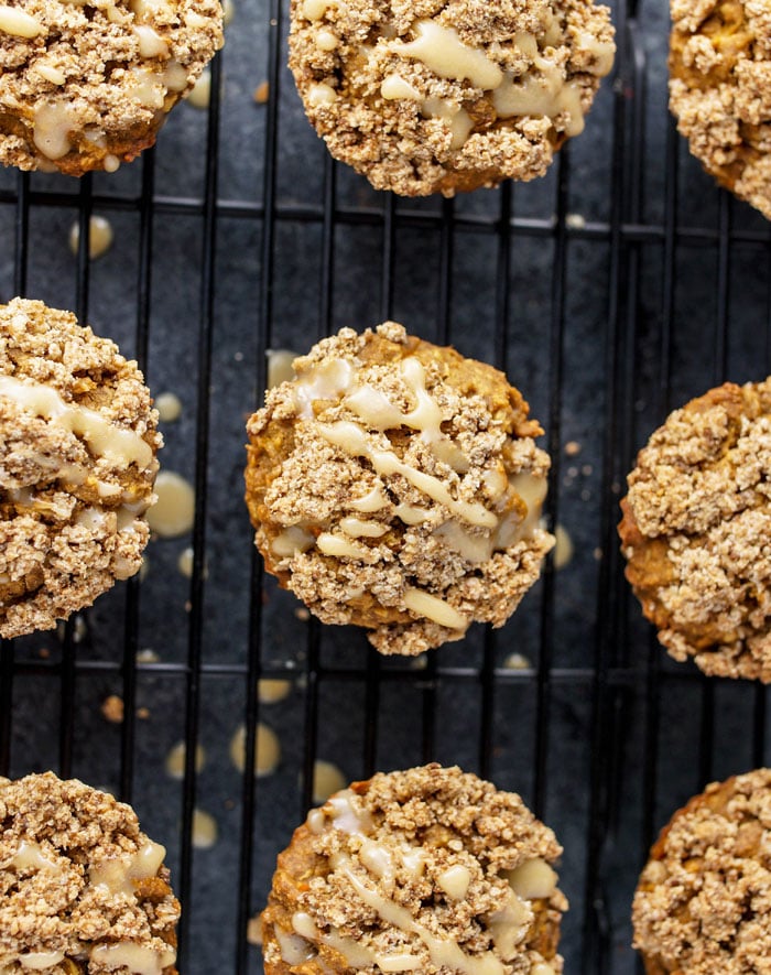 gluten-free carrot cake muffins on cooling rack