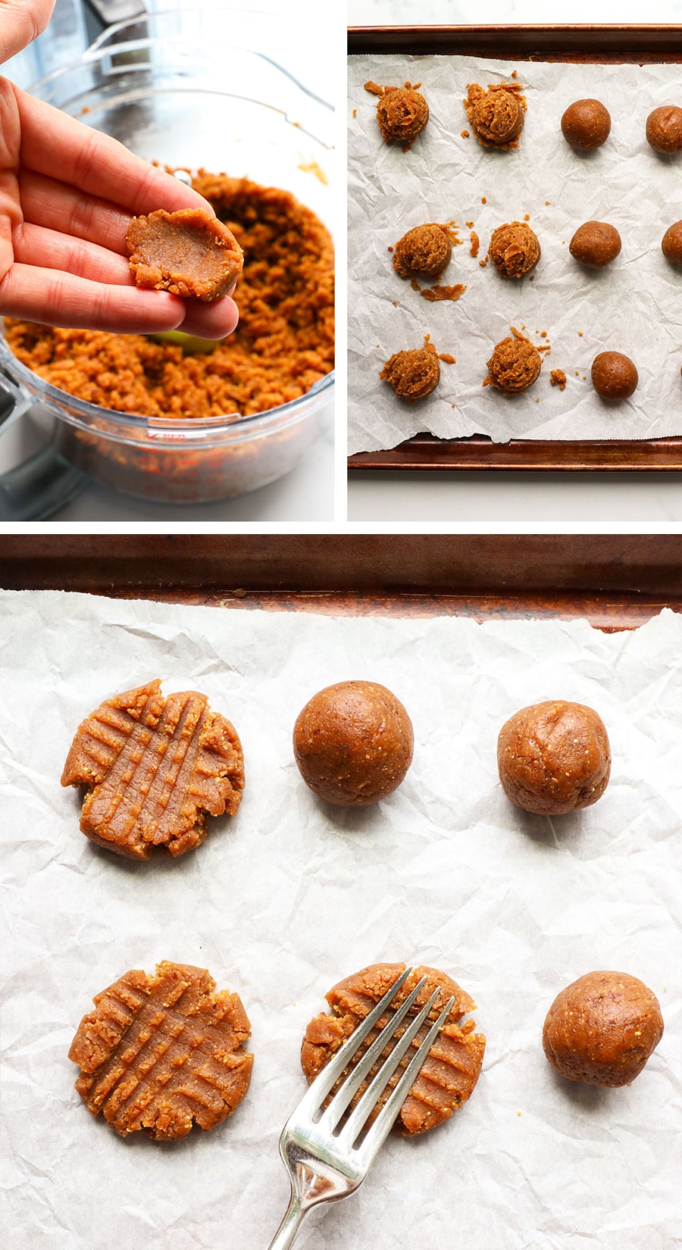 peanut butter mixture shaped on a pan with a fork.