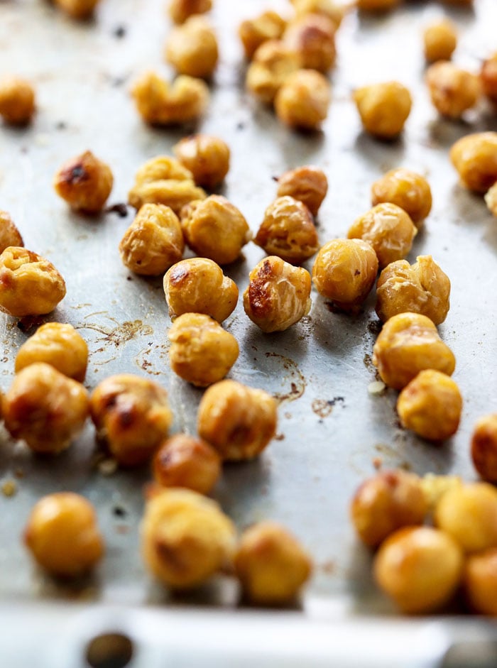 roasted chickpeas on a pan