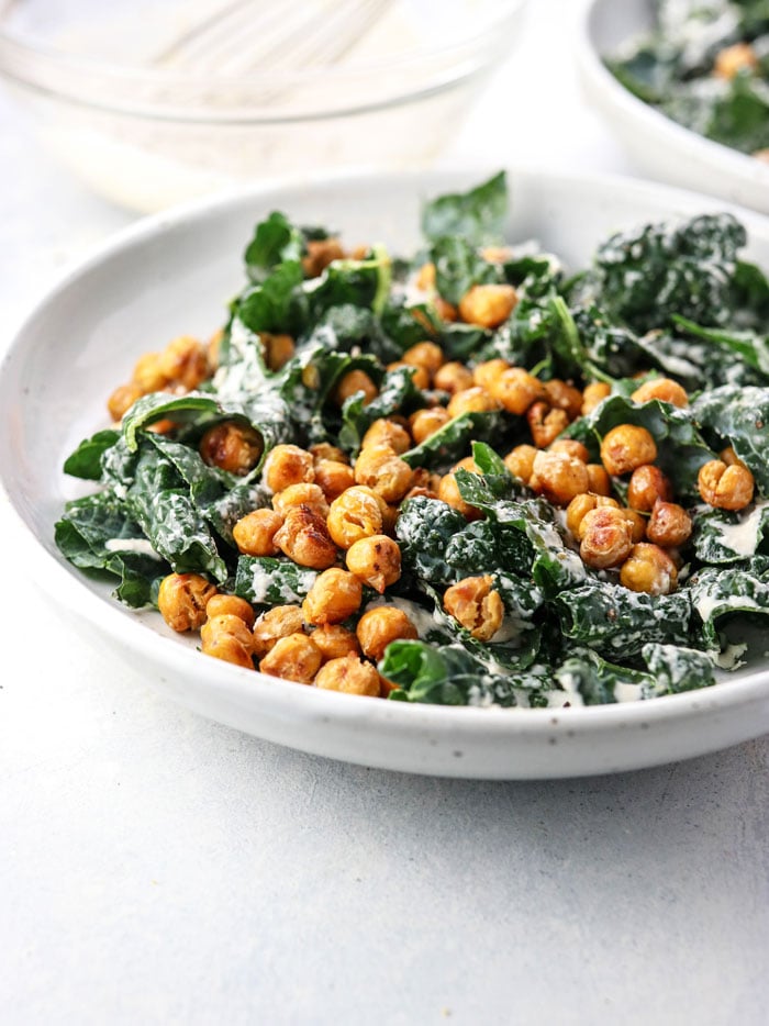 Kale Salad With Garlic Roasted Chickpeas