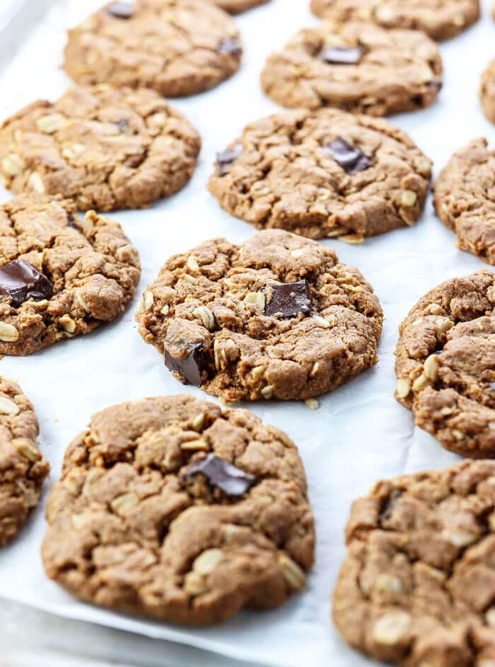 gluten-free chocolate chip cookies on baking sheet