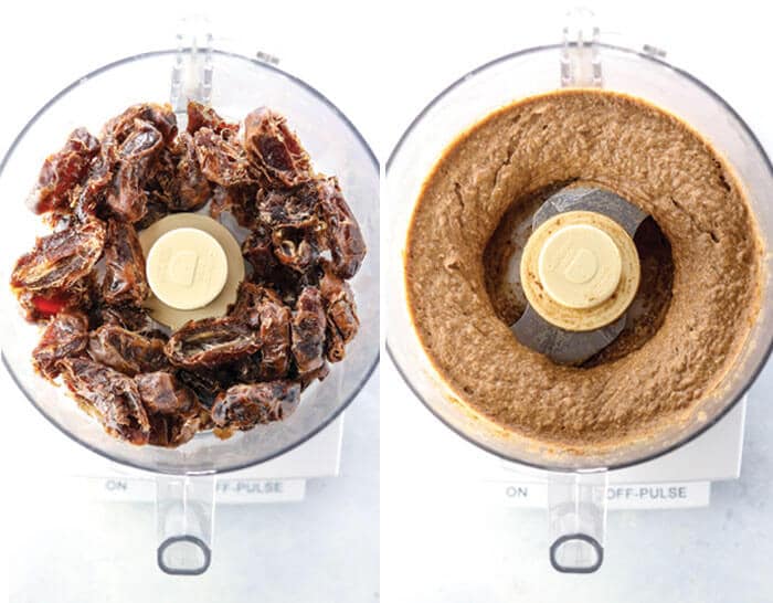 dates in a food processor, blended to make date paste