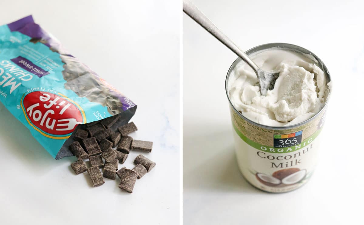 vegan chocolate chips and coconut cream in a can