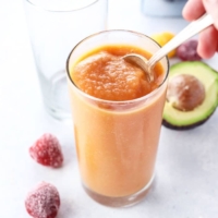 healthy fruit smoothie with strawberries and avocado