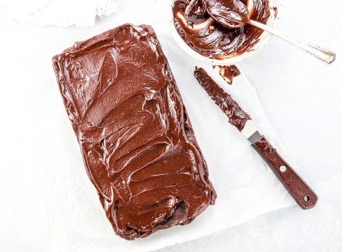 healthy chocolate frosting over brownies