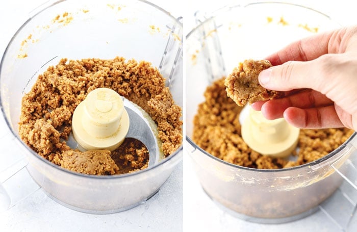 peanut butter and date batter in food processor
