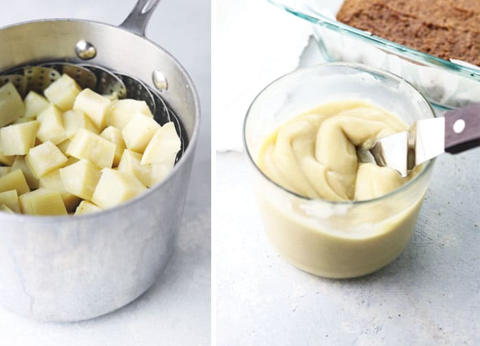 white sweet potatoes steamed and blended into frosting