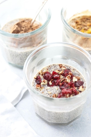 chia pudding with cranberries and pecans