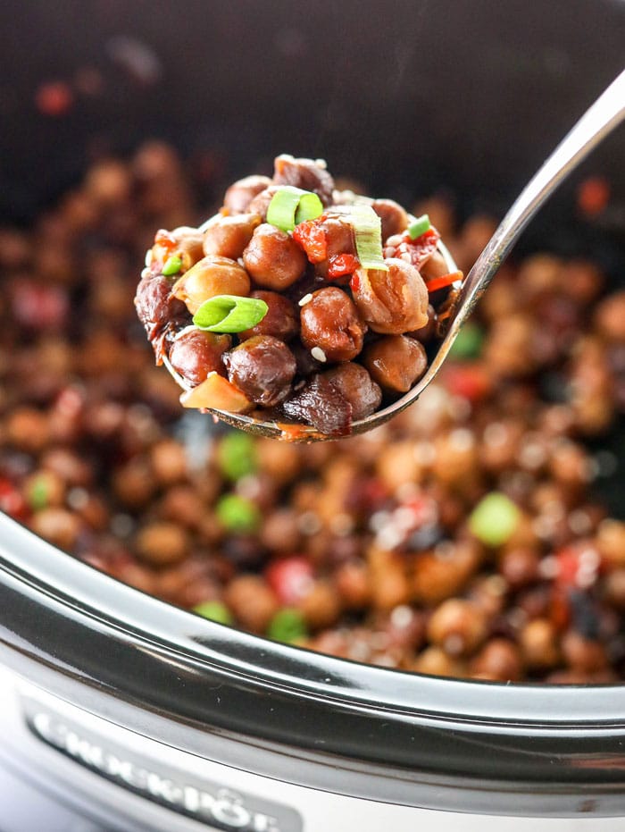 slow cooker kung pao chickpeas (vegetarian dinner)