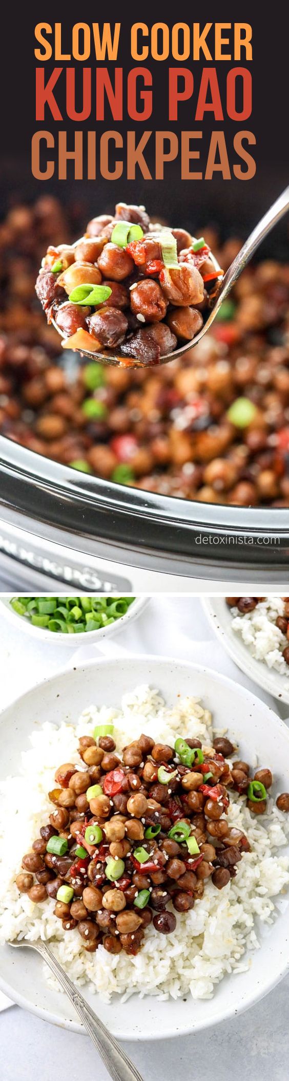 These Kung Pao Chickpeas make an easy vegetarian dinner in a slow cooker! Loaded with plant-based protein, it's a main entree that tastes like take out.
