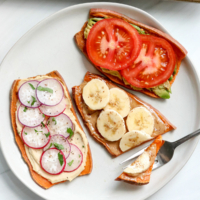 sweet potato toast sliced with fork.