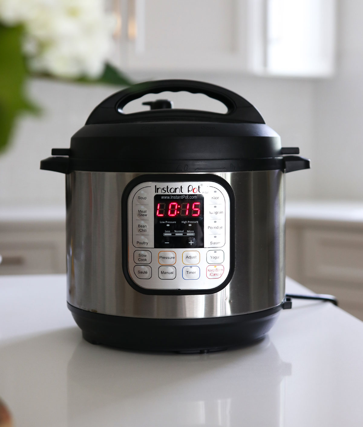 Instant pot showing that it has naturally released for 15 minutes.