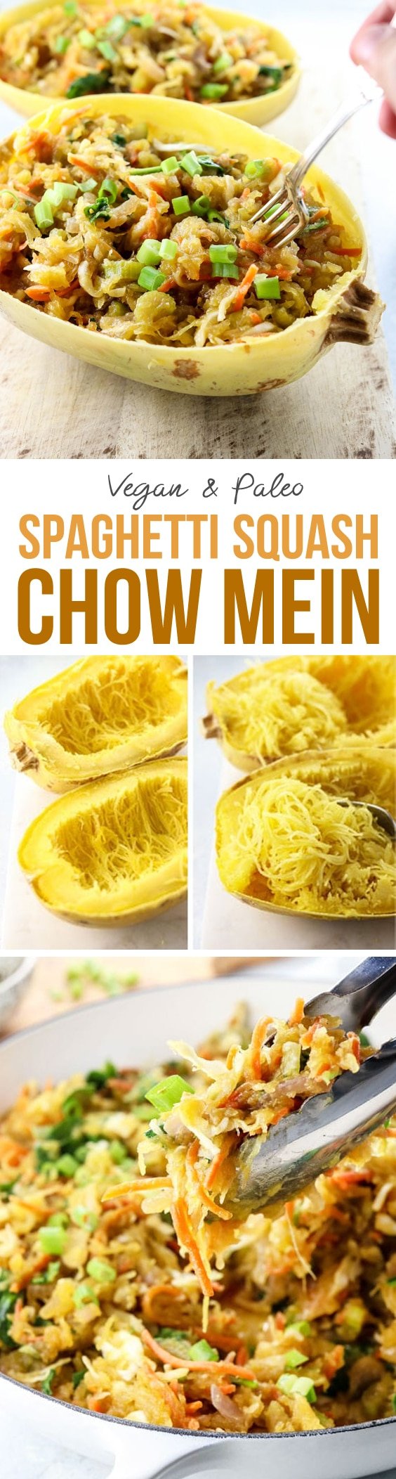 Spaghetti Squash Chow Mein makes an easy vegan or vegetarian dinner. It's made with low-carb