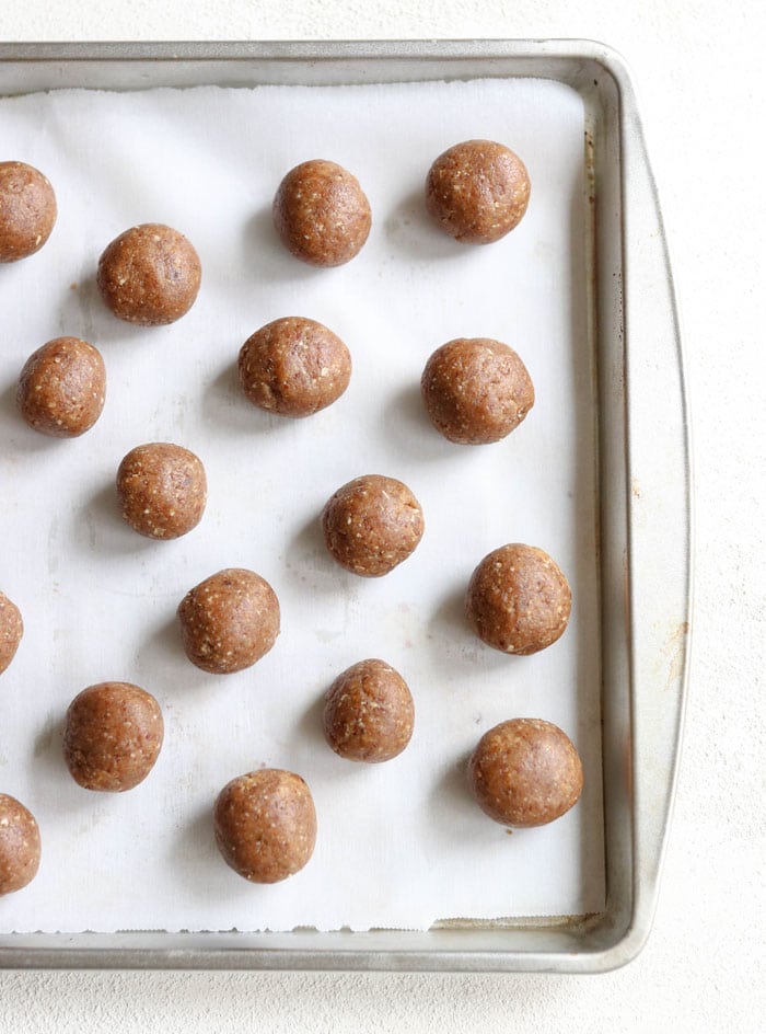 no bake energy balls on a pan