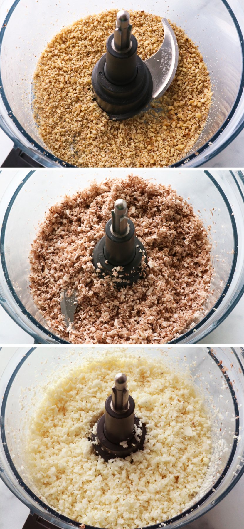 walnuts, mushrooms, and cauliflower pulsed in a food processor.